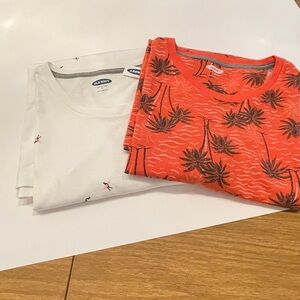 2 Old Navy White T-Shirt with Colorful Surfer/ Orange and black palm trees print